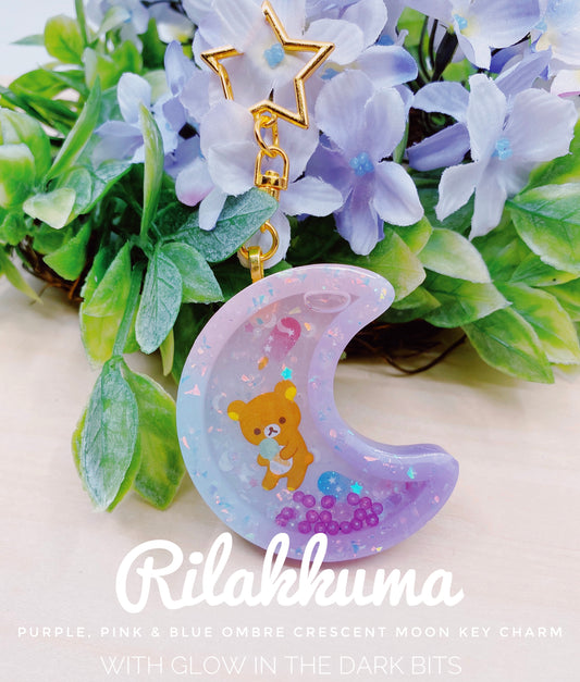 Rilakkuma Purple Pink & Blue Ombre Crescent Moon Key Charm