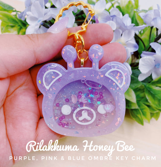 Rilakkuma Honey Bee Purple Pink & Blue Ombre Key Charm